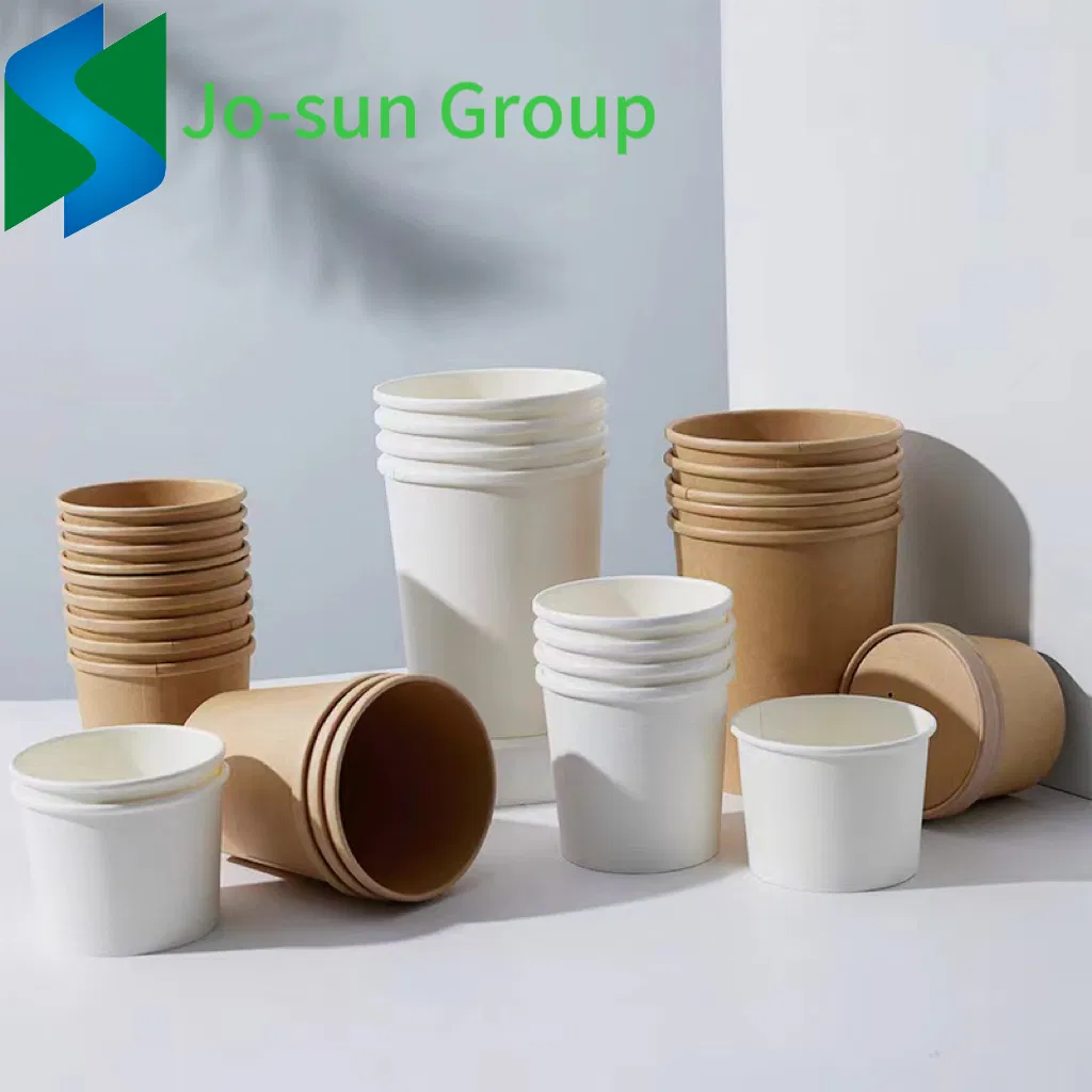 Jo-Sun Eco Disposable Kraft Paper Soup Cup Bowl with Paper Lid Take Away Lunch Packing Takeout Food Packaging Bucket