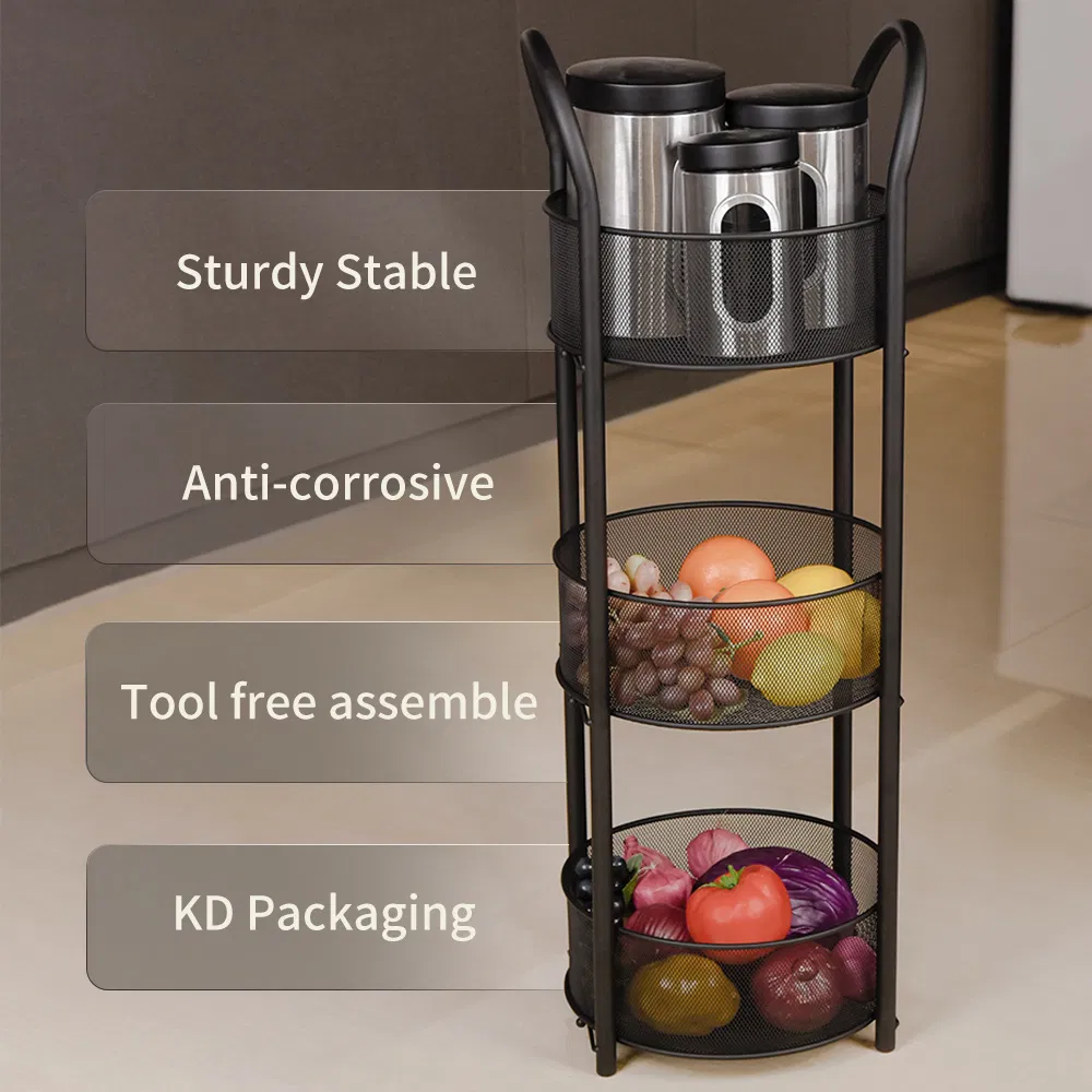 Foldable Kitchen 3 Layers Metal Organizer Trolley Household Storage Cart