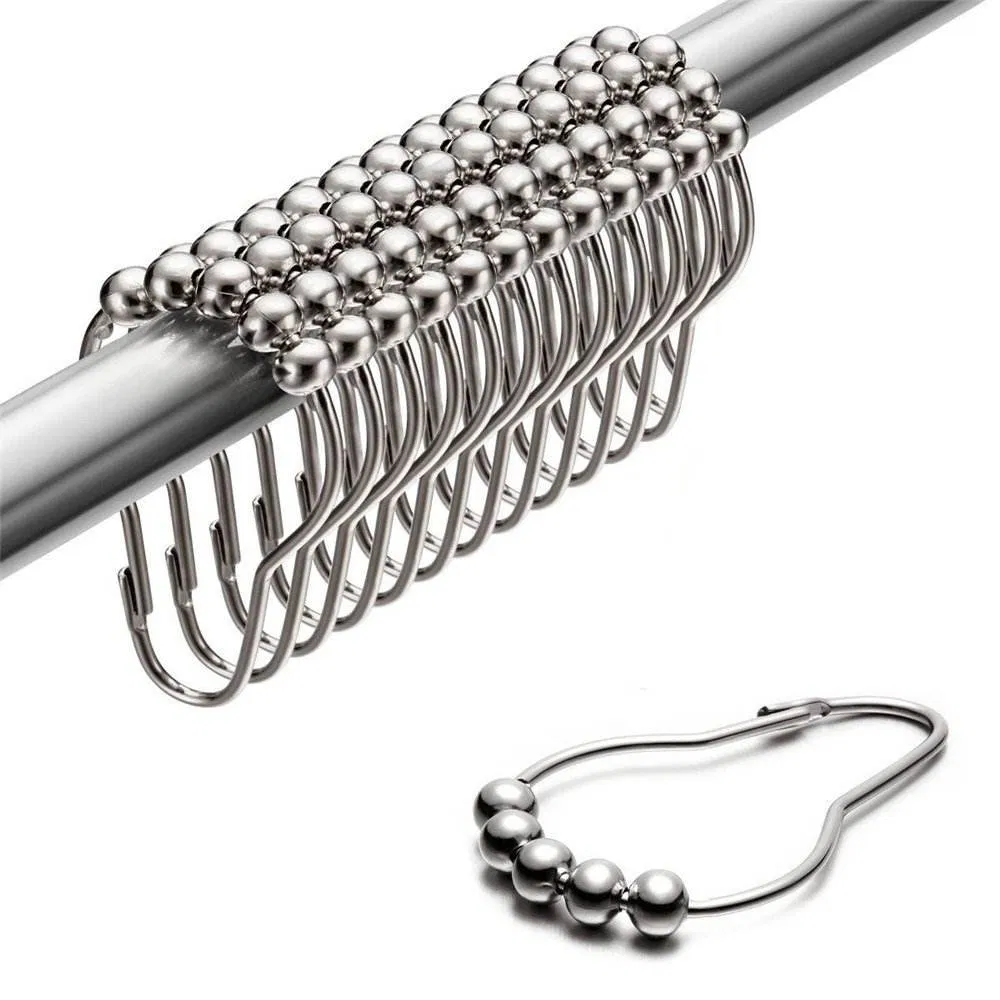 Stainless Steel Color Curtain Hooks Bath Rollerball Shower Hooks Glide Rings