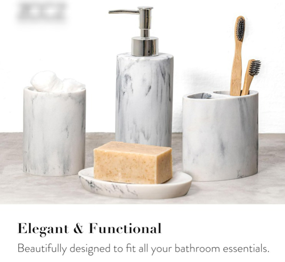 4PCS Resin Bathroom Accessory Set with Soap Dispenser Toothbrush Holder