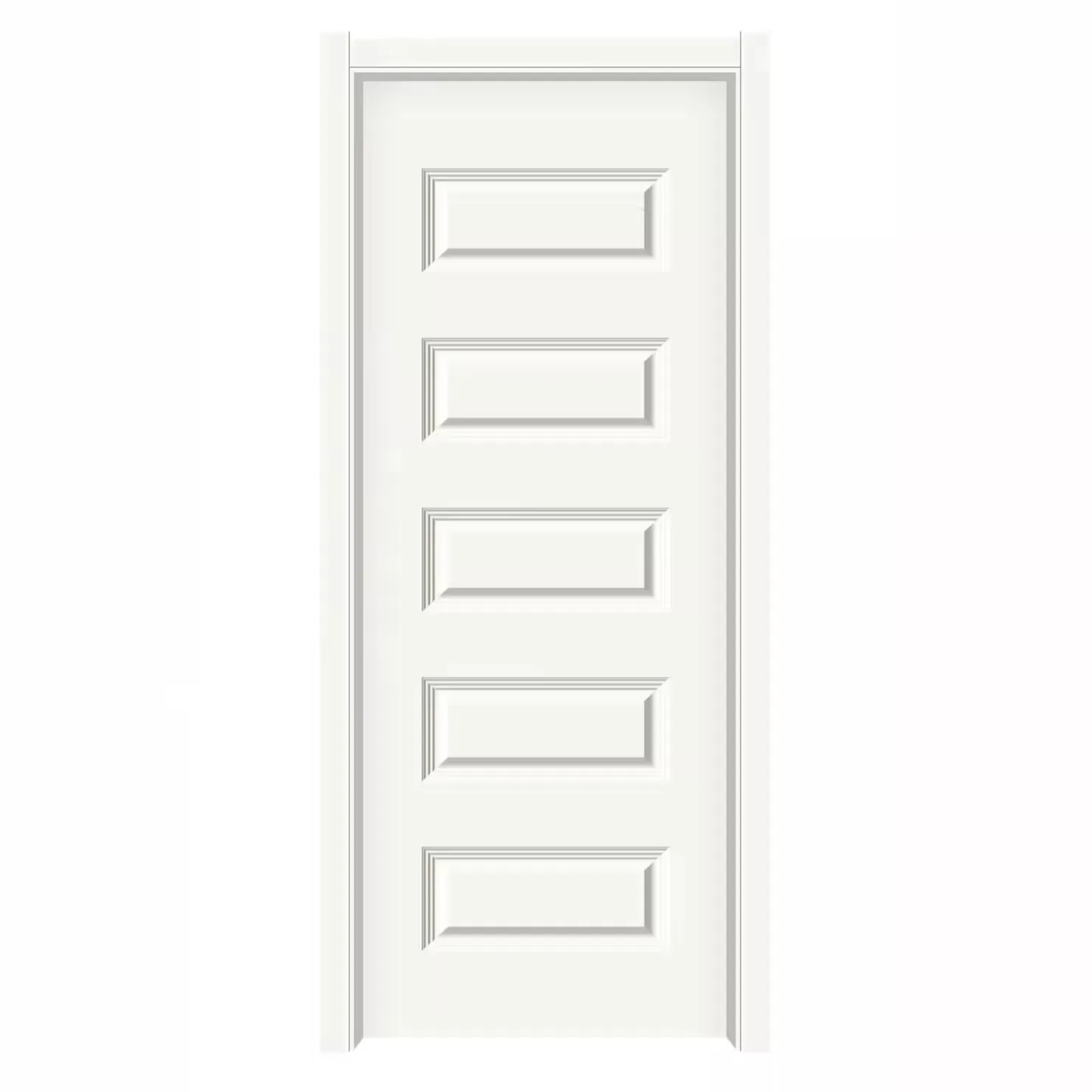 5 - Panel Modern Classical Design White Primer Coated Wood Interior Door
