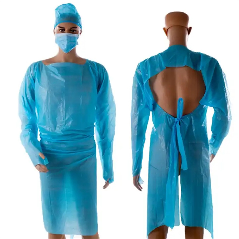 Strong Blue Fluid Resistant CPE Isolation Gowns with Thumb Loop Pack 100