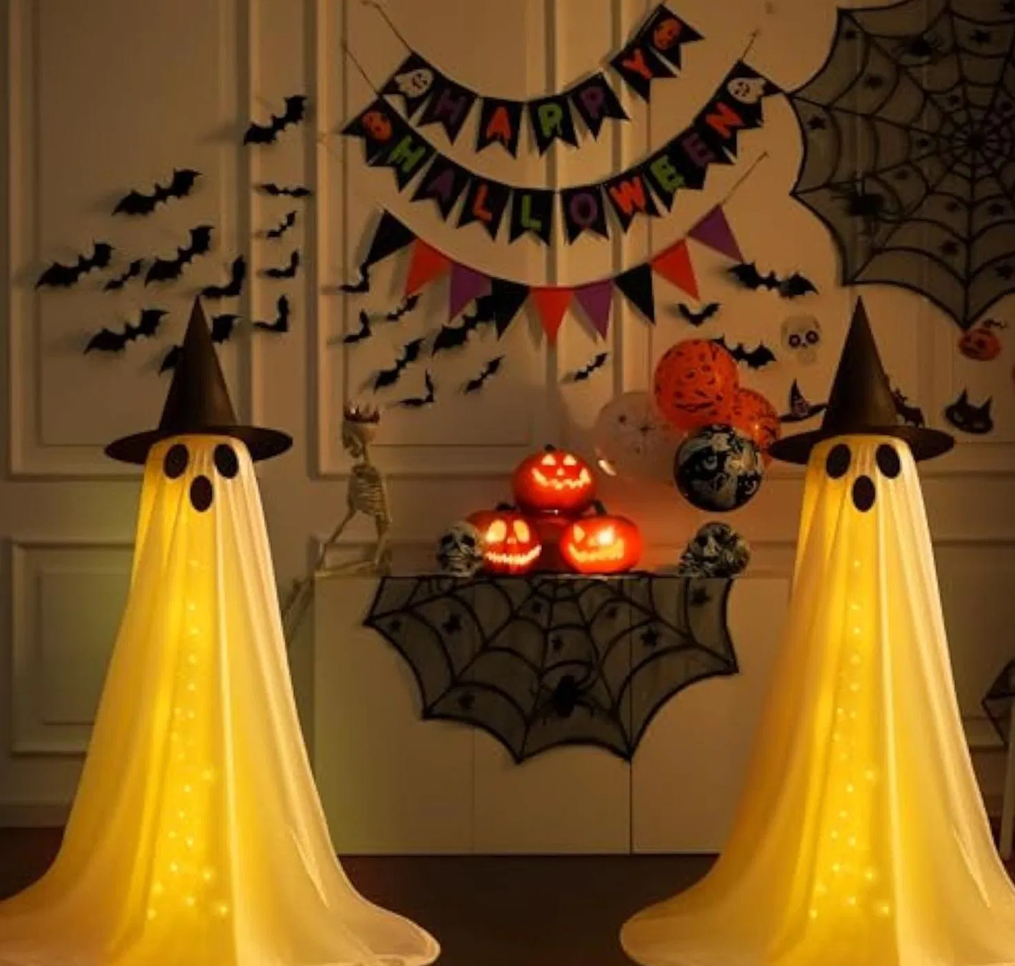 Halloween Decor Outdoor Halloween Party Decor Indoor Spooky Ghost Decor with Remote Control String Lights Halloween Ghost Lights