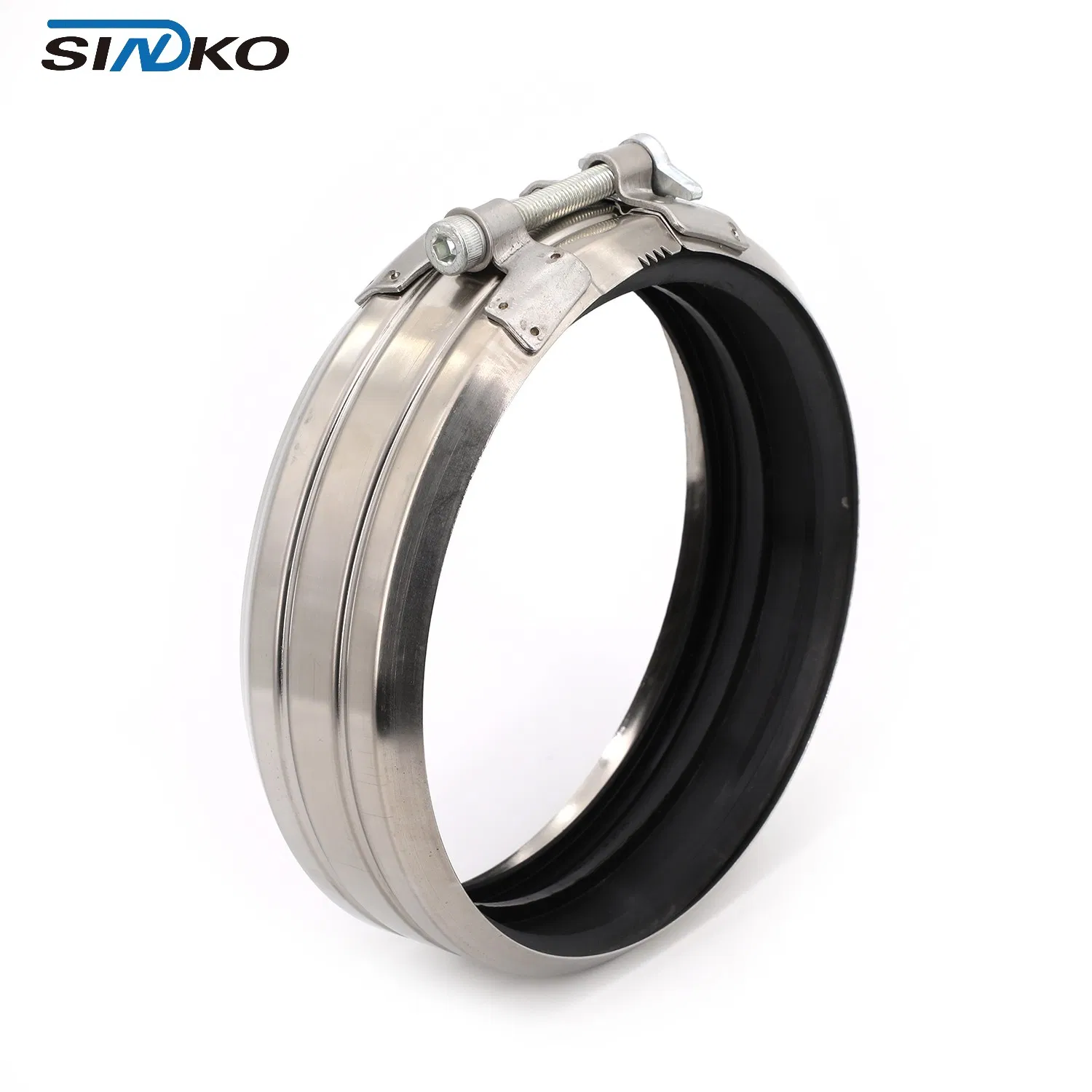 Industrial Grade Type B-Ear Plate No Hub Coupling: Rubber Lined Stainless Steel Pipe Repair Clamp