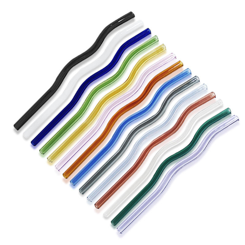 20cm 8mm Reusable Glass Wave Straw Drinking Colorful Bar Accessories for 16oz Cups