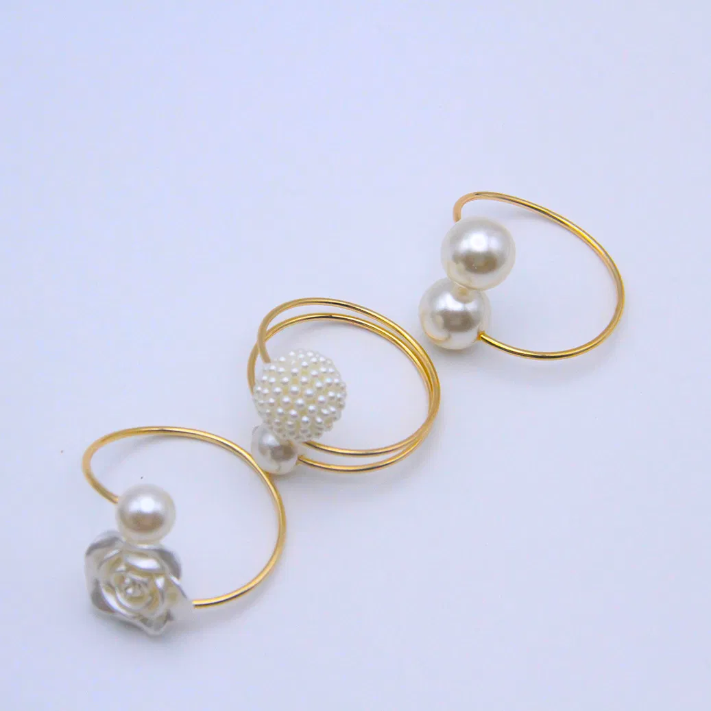 Wholesale Creative Rose Round Pearl Metal Napkin Ring Hotel Table