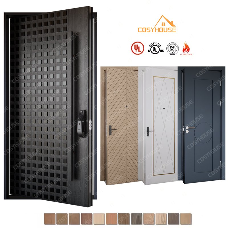 Interior Modular Wooden Door Matched with Rustic Cast Aluminum Threshold Door for Country Style Homes