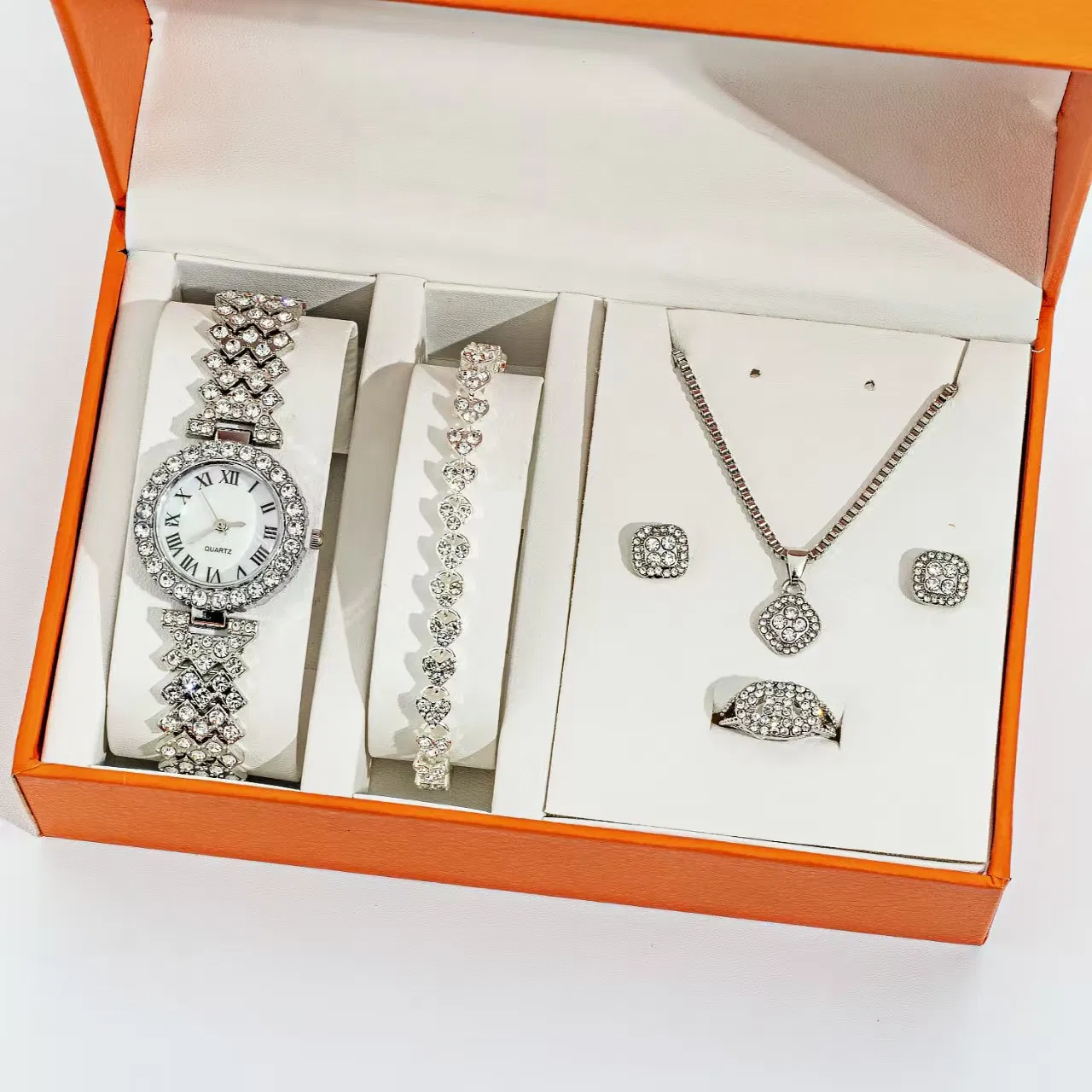 Luxury Romantic Roman Numerals Women's Watch and Zirconia Jewelry with Crystals