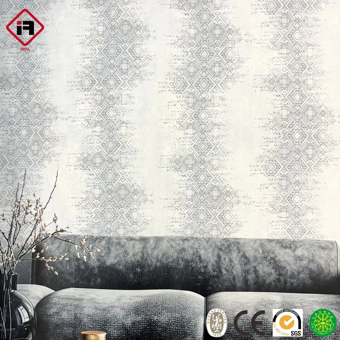 Modern Wallpaper Small Geometric Gold Lines Deep Embossed 106cm Home Decoration Wall Paper