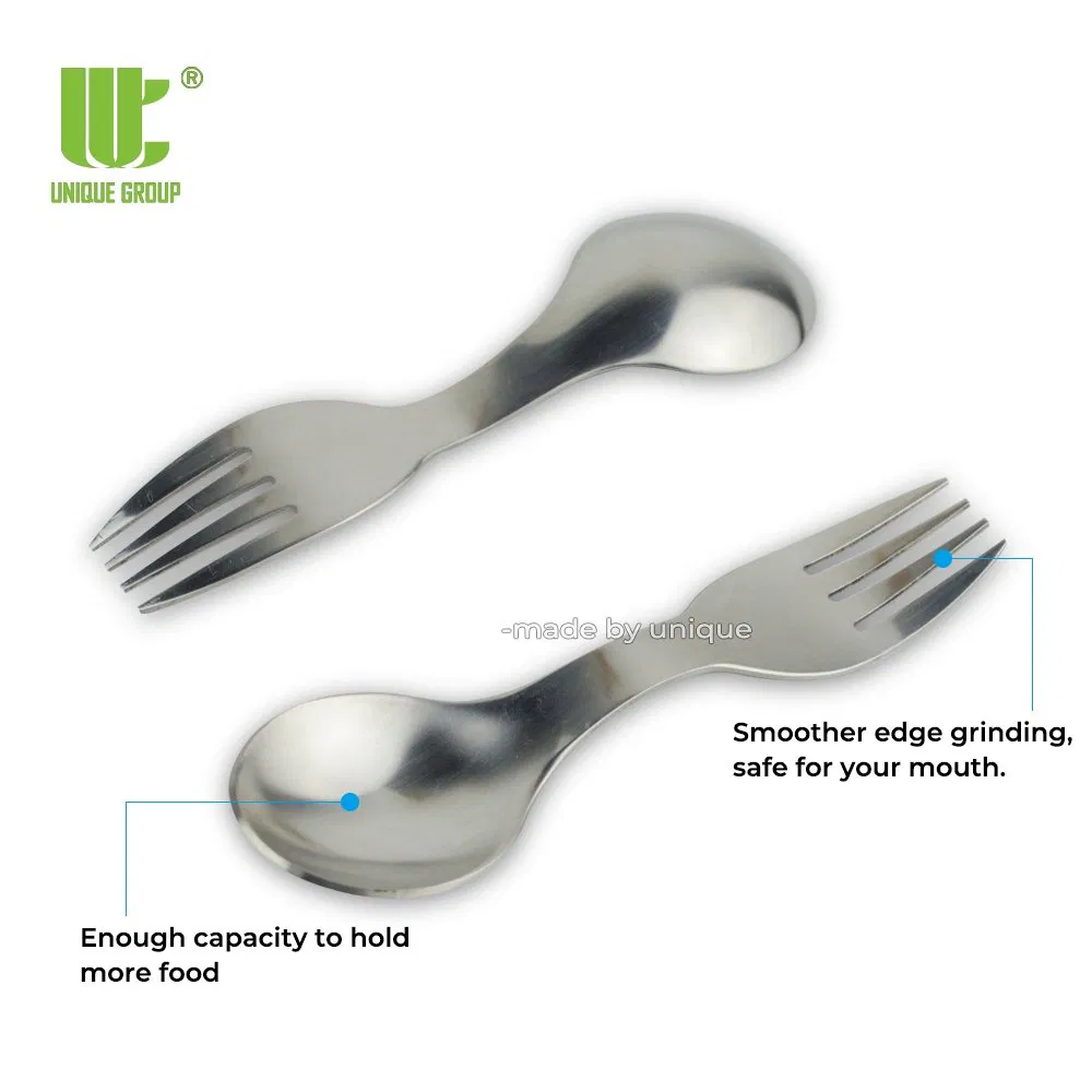 2-in-1 Stainless Steel Spoon Fork Combo Reusable Utensil for Outdoor Lunch Box and Camping Meal Set OEM