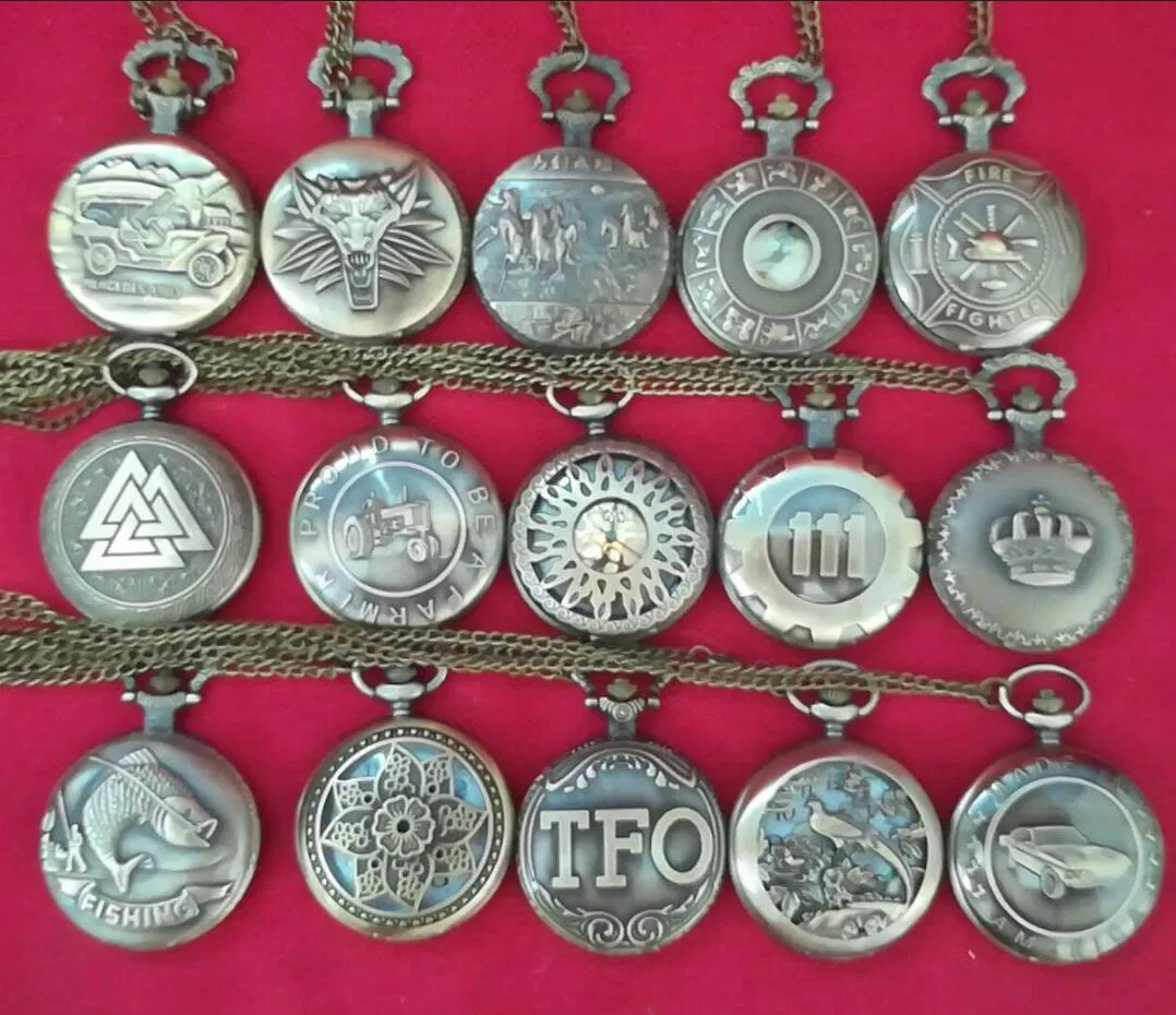 Mix 15 Designs Classic Bronze Engraved Modern Vintage Men Women Antique Custom Made Pocket Watch