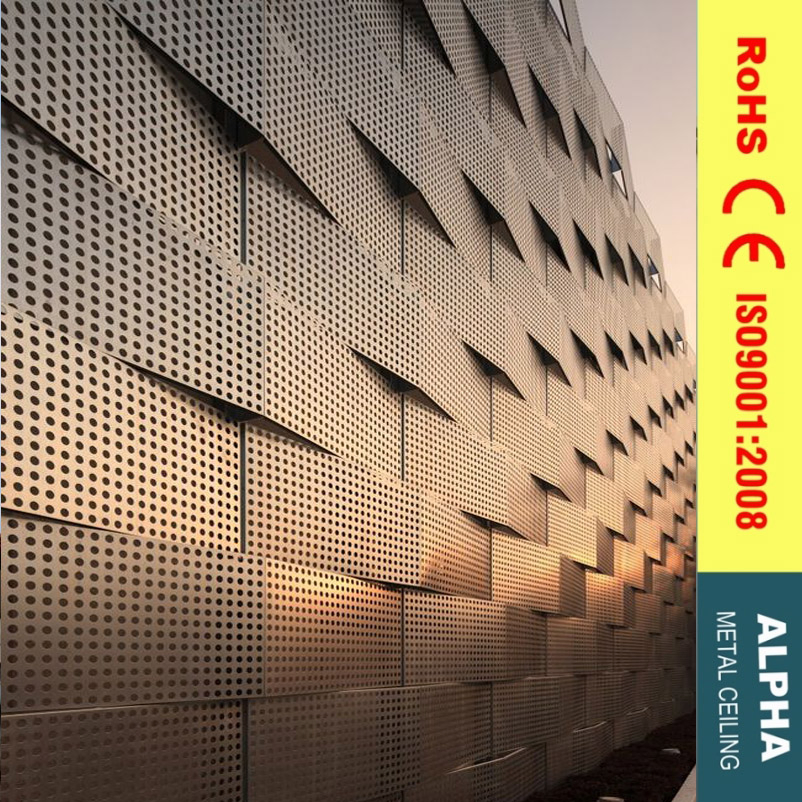 Metal Exterior Claddings Customized Perforated Aluminum Curtain Wall Facades Wave Panel