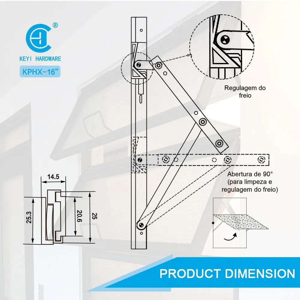 Aluminum Telescopic Friction Stay Arm for Top Hung Casement Window Hinge