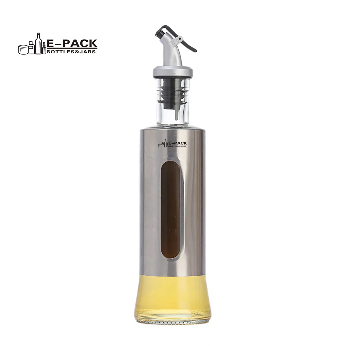 Household Empty Kitchen Oil Olive Soy Sauce Vinegar Cooking Wine Storage Dispenser Glass Bottle with Stainless Steel Push Type Seasoning Can Container
