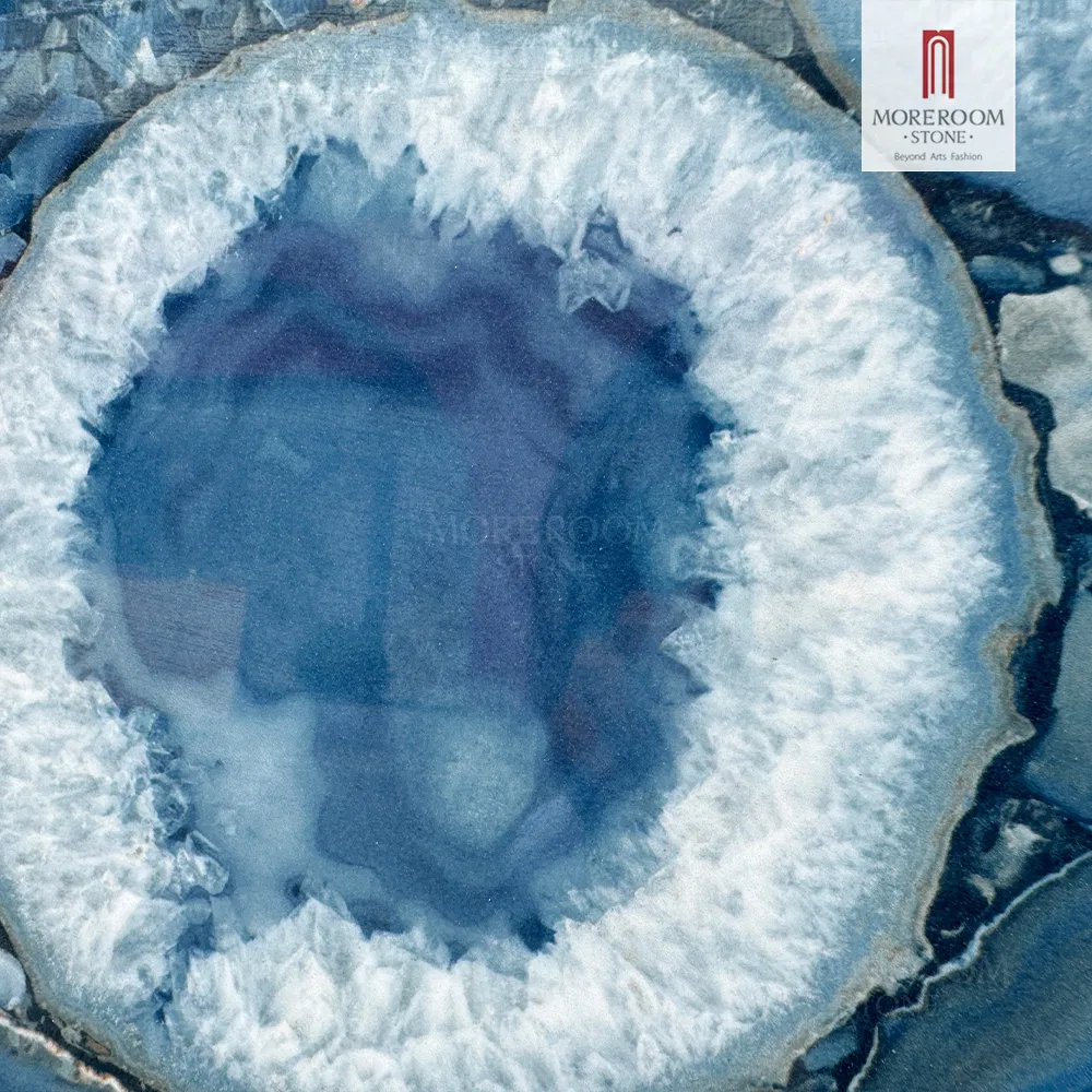 Luxury Artificial Blue Agate Sintered Stone Slab for High End Bathroom Design