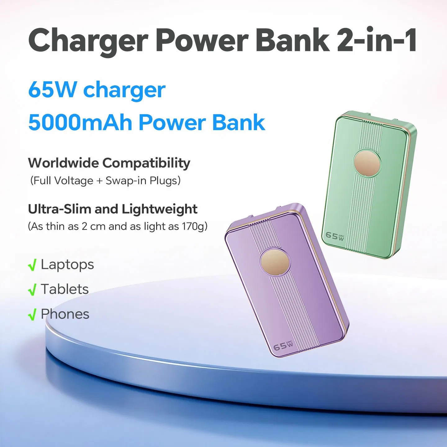 Портативное зарядное устройство 5000mAh с дисплеем и 65W