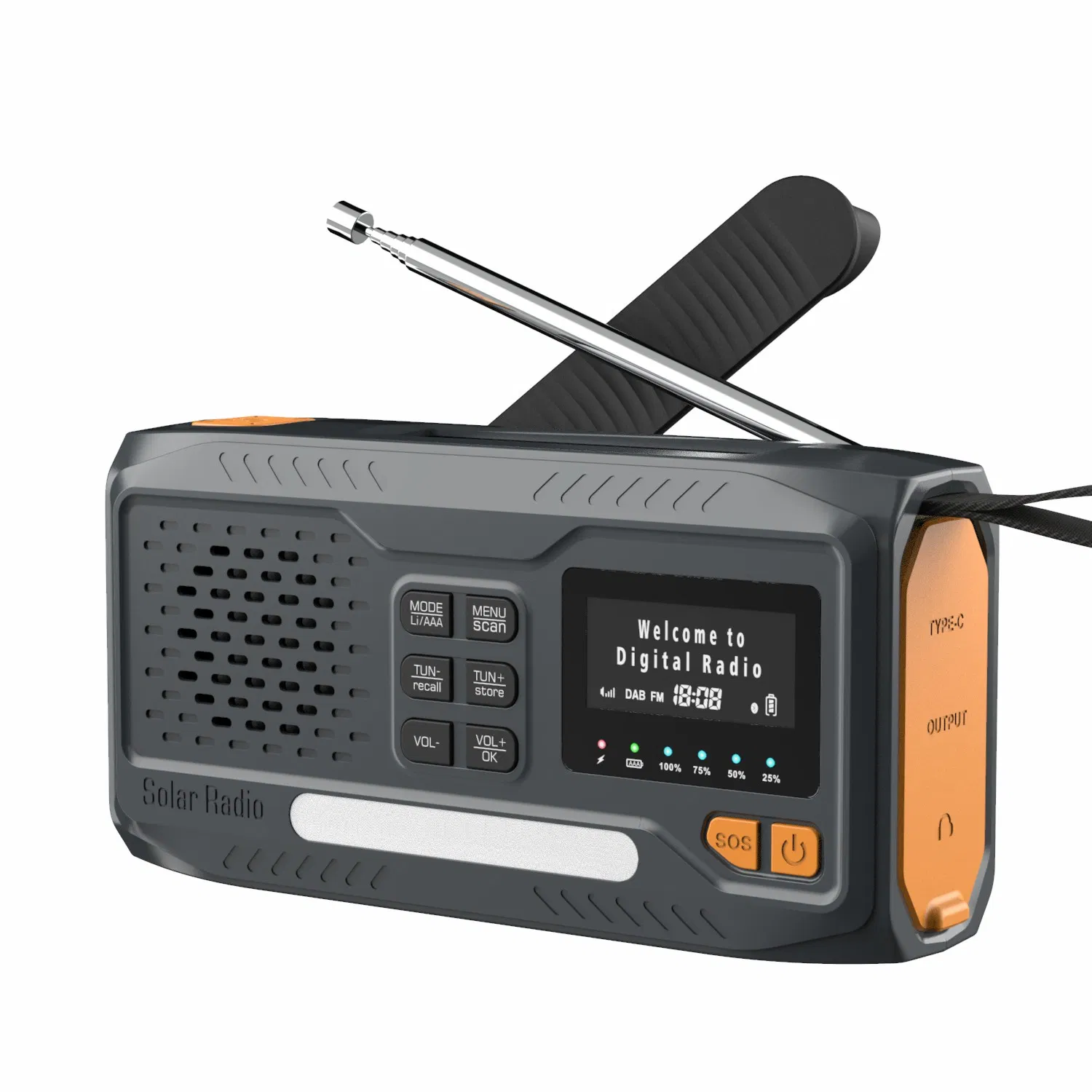 Wr-6b Outdoor DAB FM Radio with Power Bank Solar Powered Hand Crank Emergency