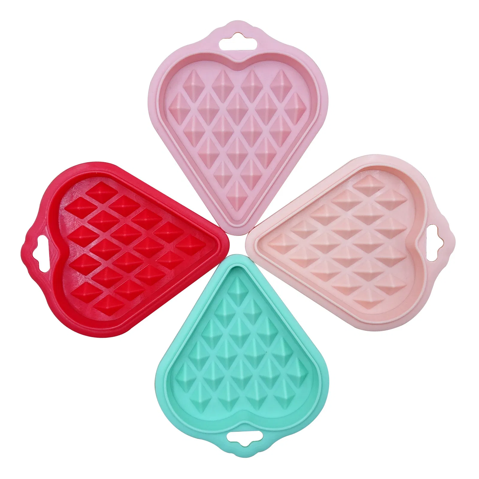 Green Style Food-Grade Silicone Kitchen Cake Baking Mold Five-Piece Waffle Mold, Round, Heart Mold