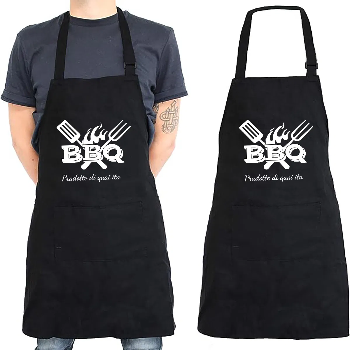 Canvas Apron, Outdoor Barbecue Apron, Wear-Resistant and Scratch-Resistant, Pocket, Letter Heat Transfer Apron