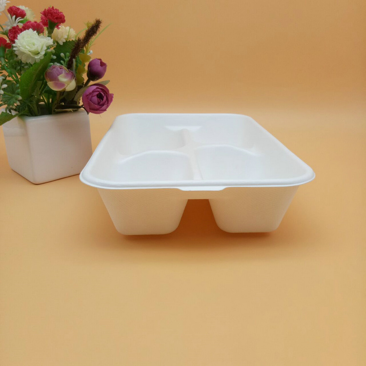 4 Divided Compartment Rectangle Sugarcane Bagasse Plates Tray