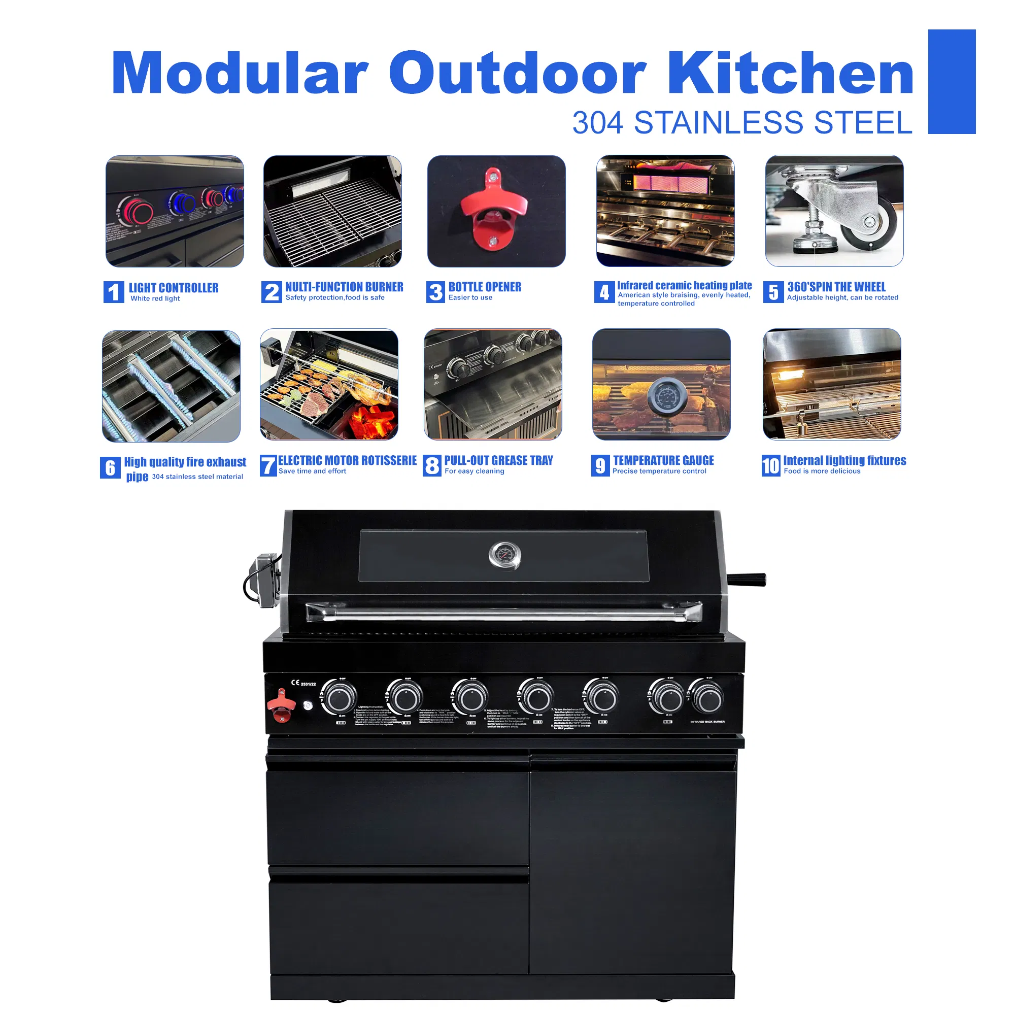 Premium 6-Burner Freestanding Gas Grill for Outdoor Cooking