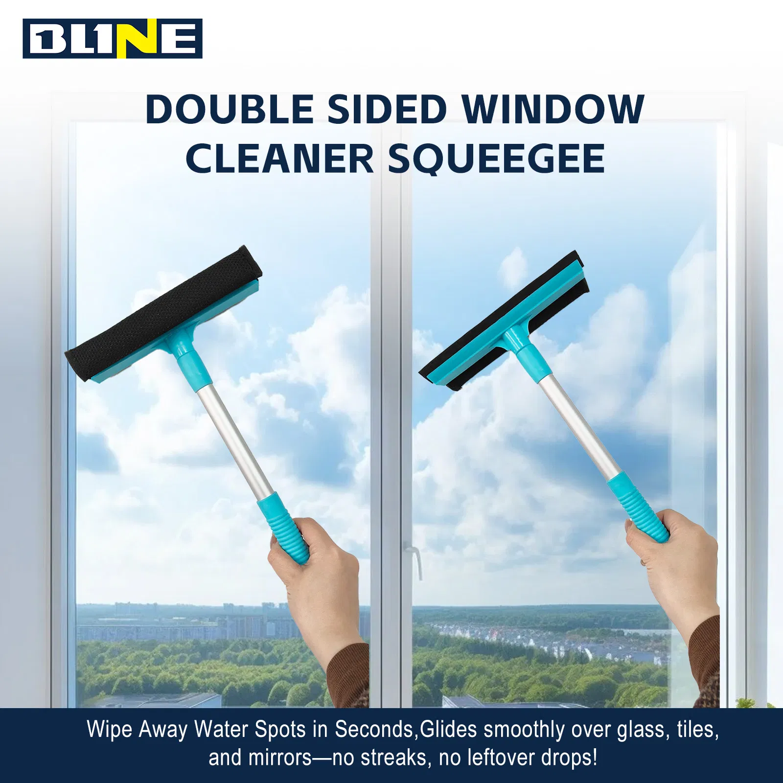 2-in-1 Window Squeegee with Sponge for Streak-Free Glass Cleaning