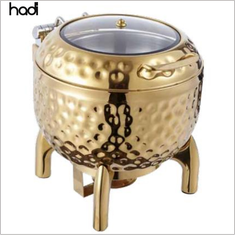 Hot Commercial Stainless Steel Hammered Kettle Soup Station Hotel Usage Soup Warmer Pot Chaffing Dish Hot Soup & Food Keeper