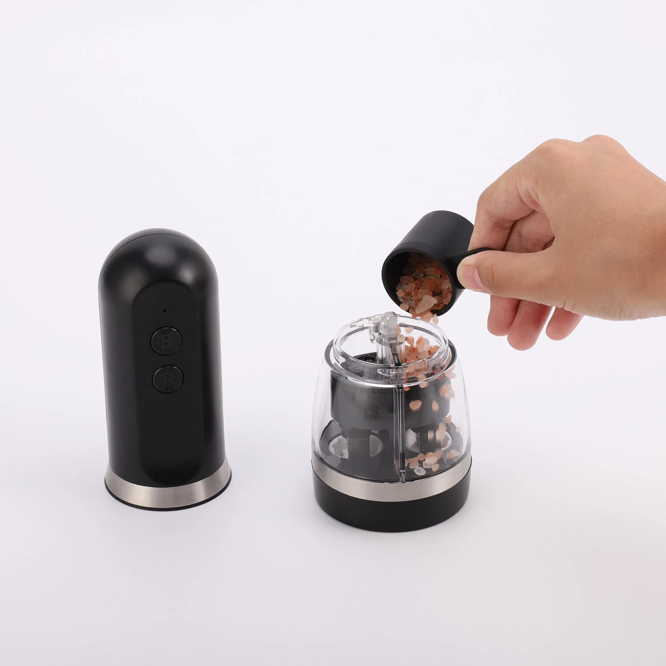 Home Kitchen Portable Seasoning Grinder Pepper Sea Salt Two in One Electric Grinder with LED Lighting