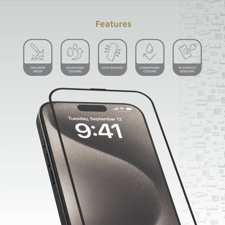 Защитное стекло 2.5D для iPhone 14-17 Pro, 9H, черная рамка