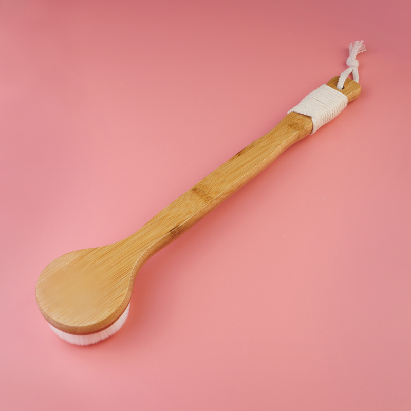 Bamboo Wood Dry Body Brush Natural Color Soft Long Handle Bath Brush Scrubber