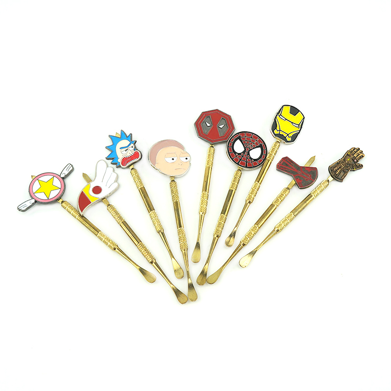 2022 Hot Selling Stainless Steel Gold Custom Cartoon Trinket Spoon Smoking Pipe Tools Oil Dabber Tools Metal Smoking Cleaning Tools Container Spoon Smoke Shop