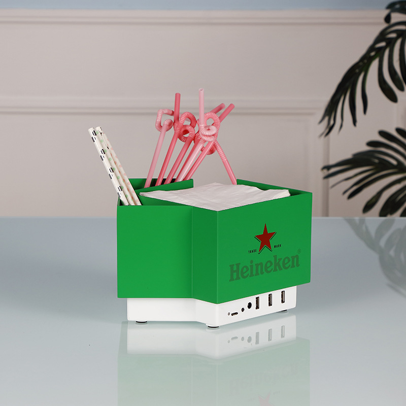 Bacardi Acrylic USB Charging Rechargeable Plastic Napkin Straw Tissue Stirrer Holder Bar Caddy for Caperdonich Duc De Loussac