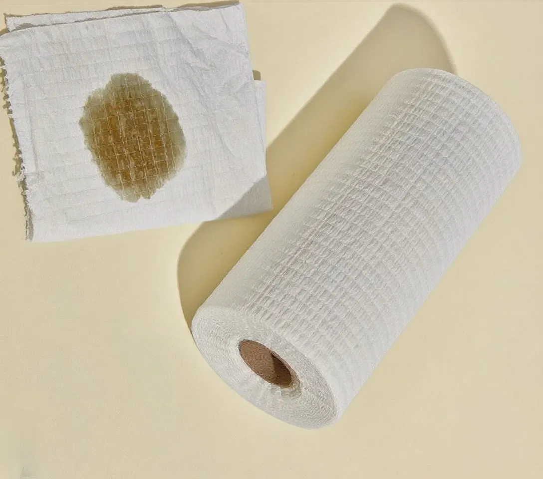 Medical/Kitchen Scrim Reinforced Paper Rolls Used in Wet/Dry Free of Fluorescent Agents