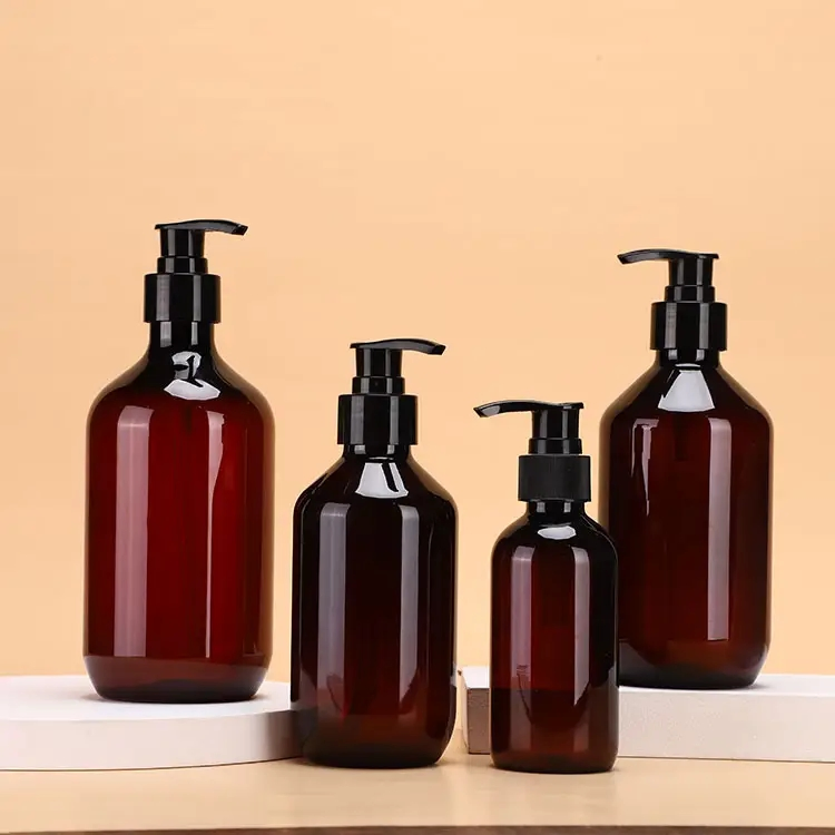 100ml 150ml 200ml 250ml 300ml 500ml Stock Wholesale Boston Round Plastic Amber Shampoo Bottle Plastic Pet Bottle Shampoo HDPE Detergent Bottle