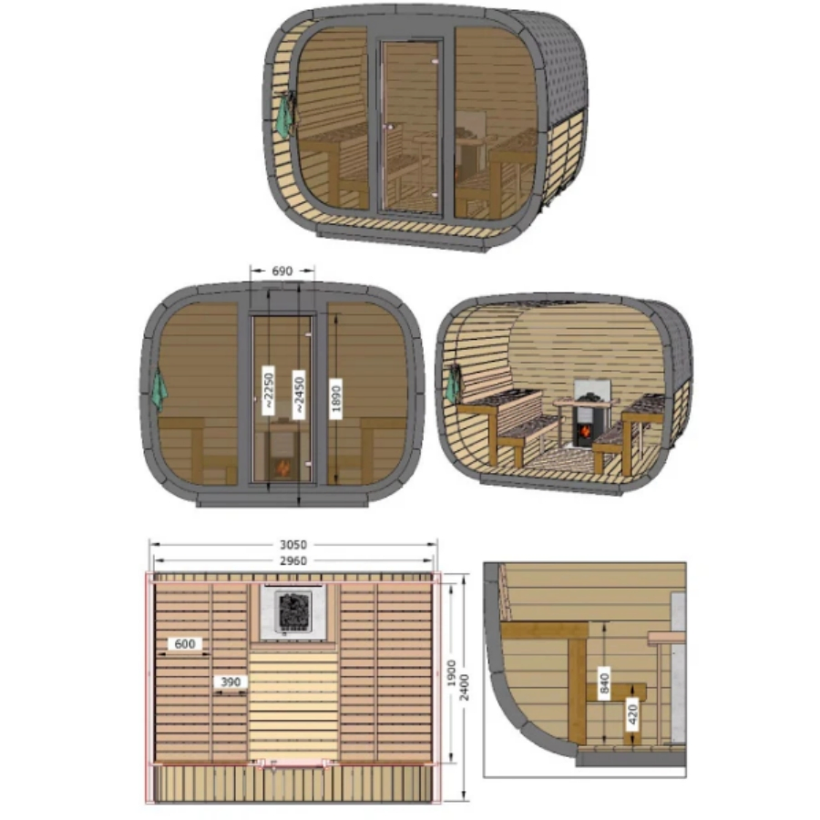 Сауна садовая на 4 человека с сухим паром, 6 кВт