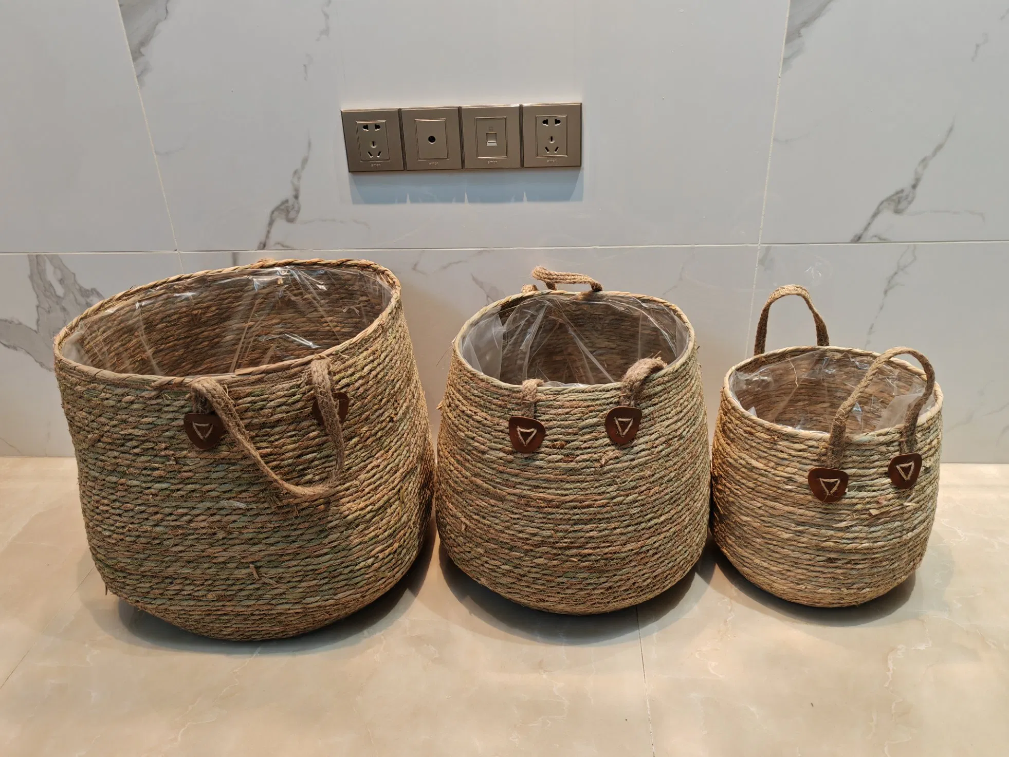 Two Handles Sea Grass Hand Woven Flower Planter Plant Pots