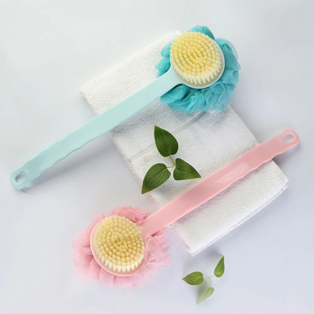 Double Sided Plastic Long Handle Shower Wet Dry Body Rubbing Washing Brush