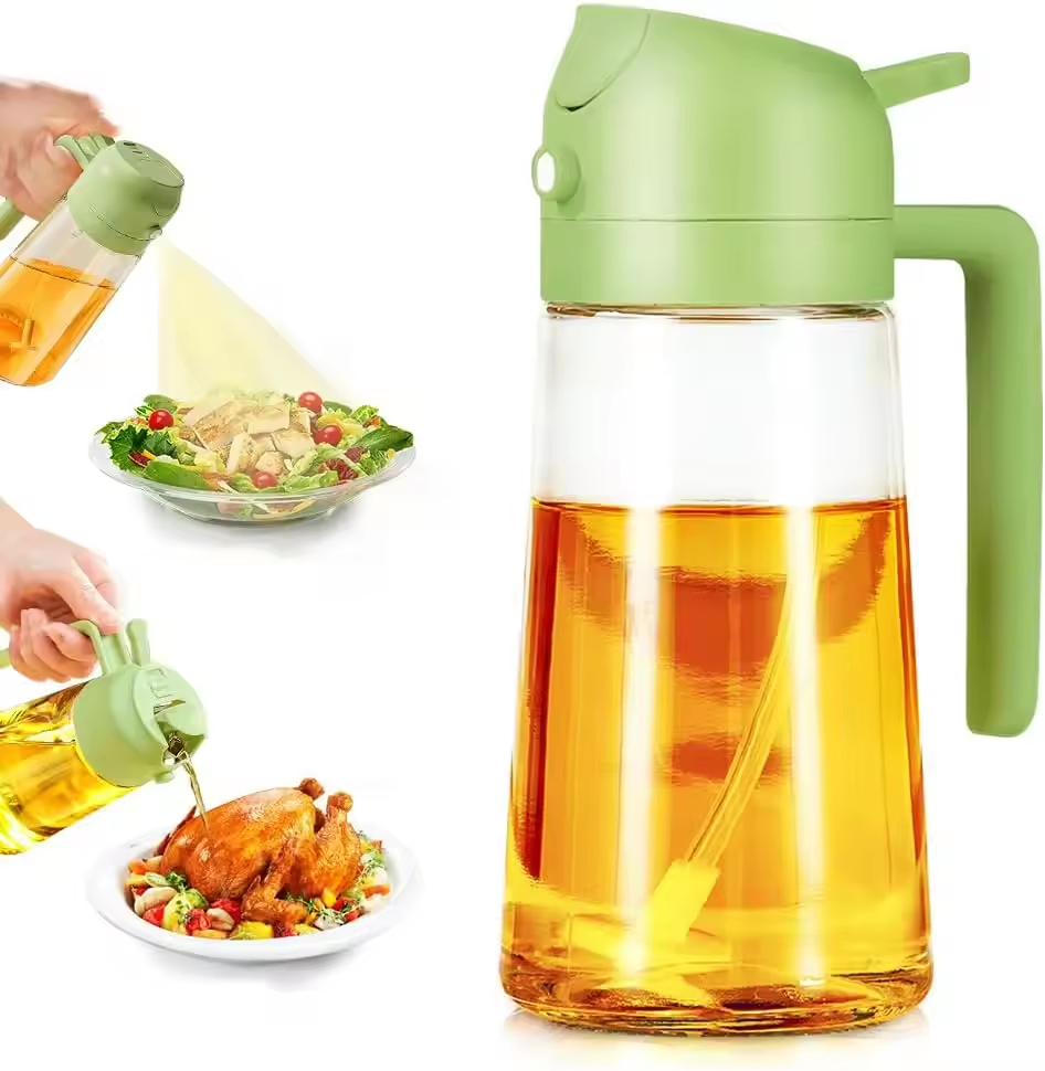 2 in 1 Food-Grade 470ml Oil Mister Sprayer Dispenser Glass Oil Bottle for Cooking for Air Fryer Salad Frying BBQ