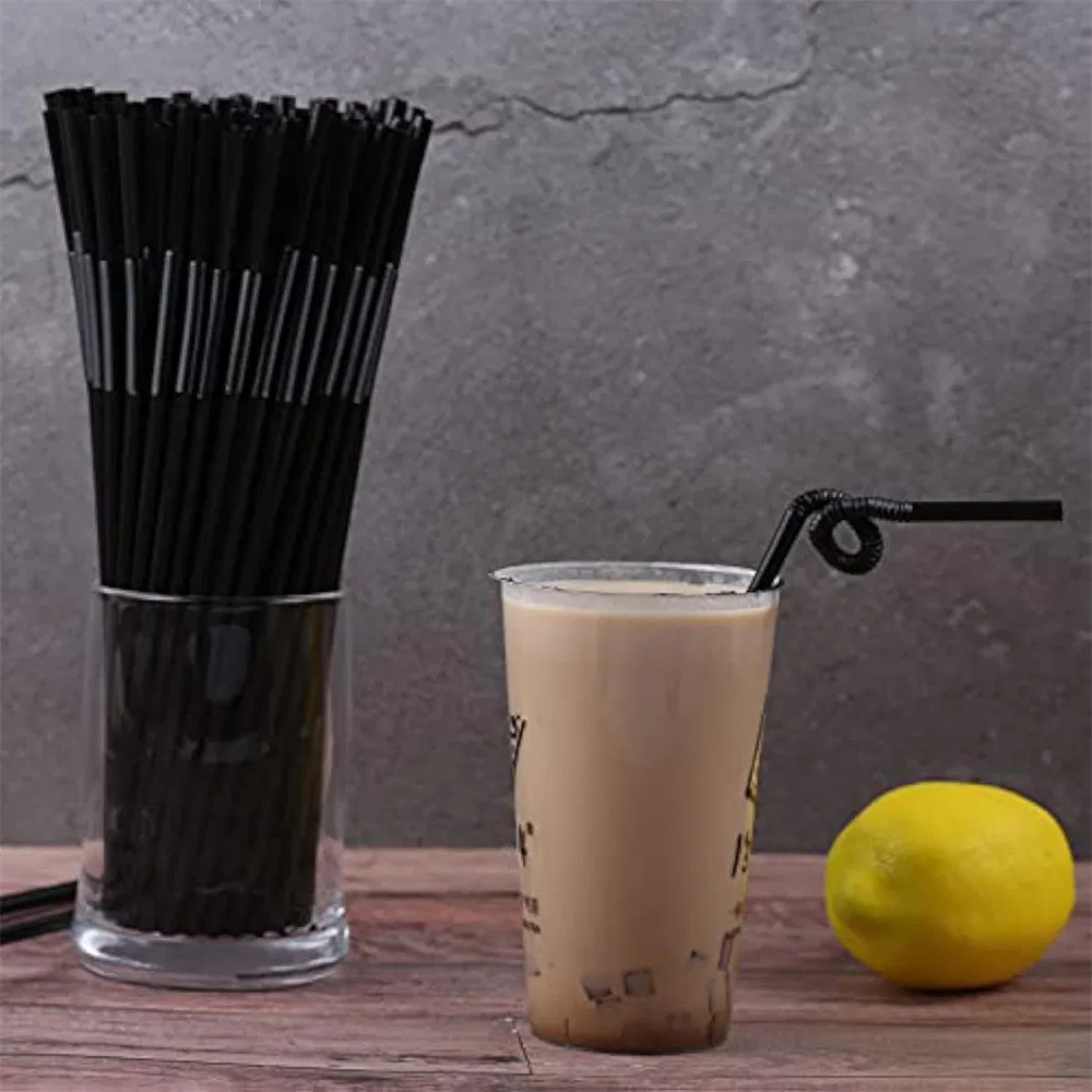 China Manufacturer Wholesale Biodegradable Disposable Plastic Popular Flexible Black Atistic Drinking Straw for Party and Coffee Shop