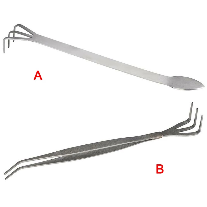 2 in 1 Stainless Steel Bonsai Gardening Tools Root Rake Spatula Tweezers Garden Tools