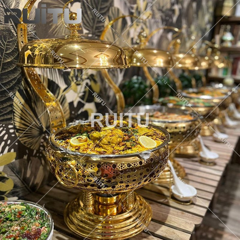 Antique Dish Designs Food Warmer Chauffrandise Chaffing Dish Stainless Steel Cheffing Dishes Gold Buffet Fancy Hanging Lid Chaffer Dishes for Catering