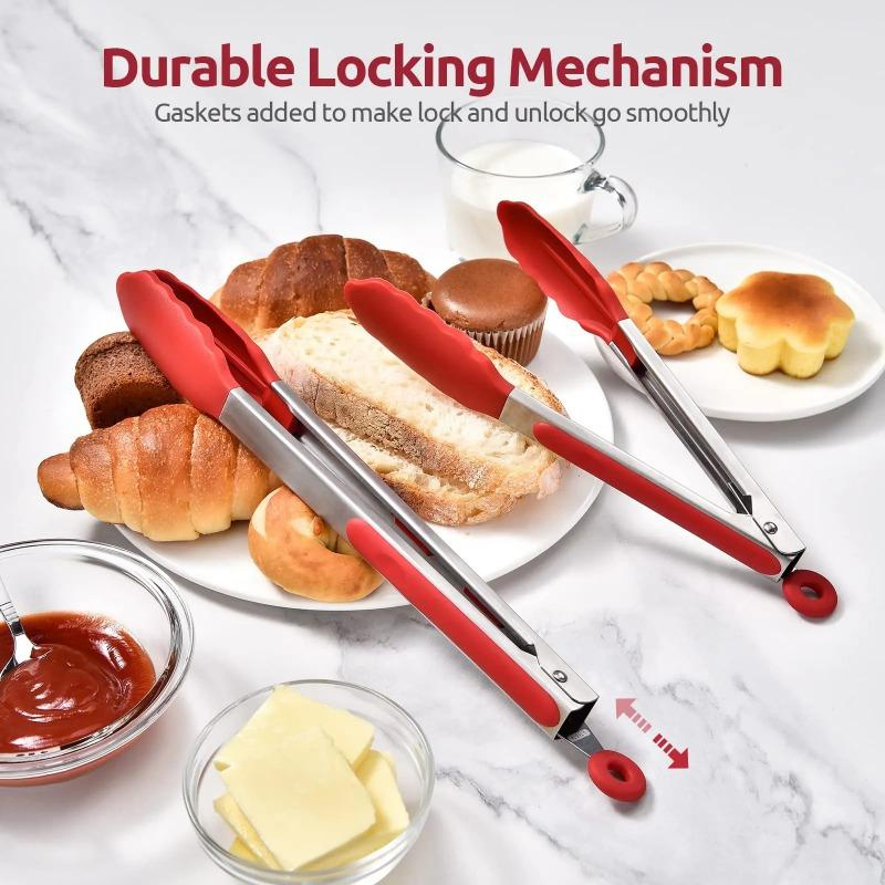 Kitchen Silicone Tongs BBQ Grilling Tong Cooking Salad Bread Serving Tong Non-Stick Barbecue Clip Clamp Stainless Steel Tong