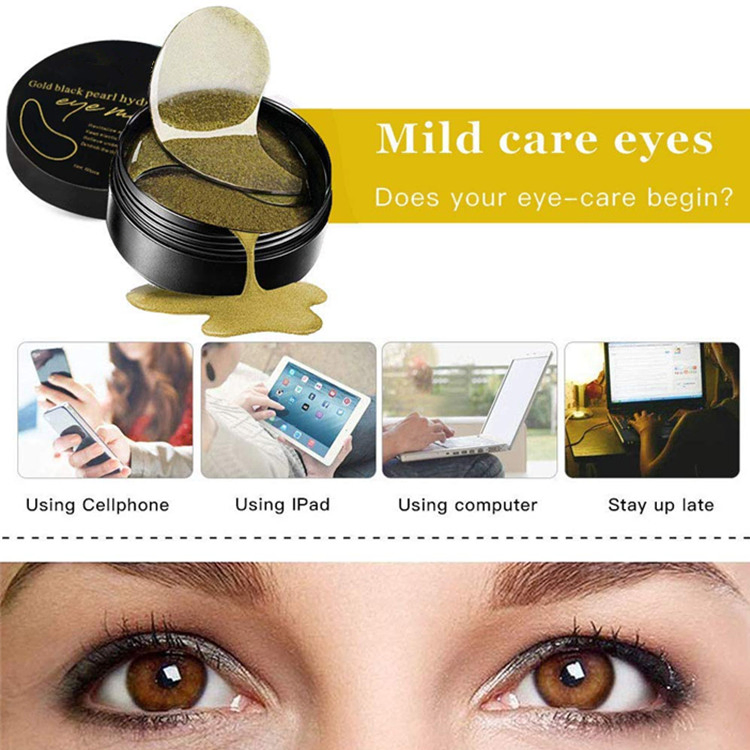 Private Custom Gold Black Pearl Hydrogel Anti-Wrinkle Gel Pads Collagen Eye Mask