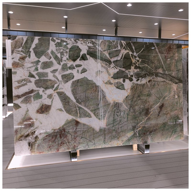 Brazilian Green Natura Quartzite Slabs for Backlit Wall and Countertops