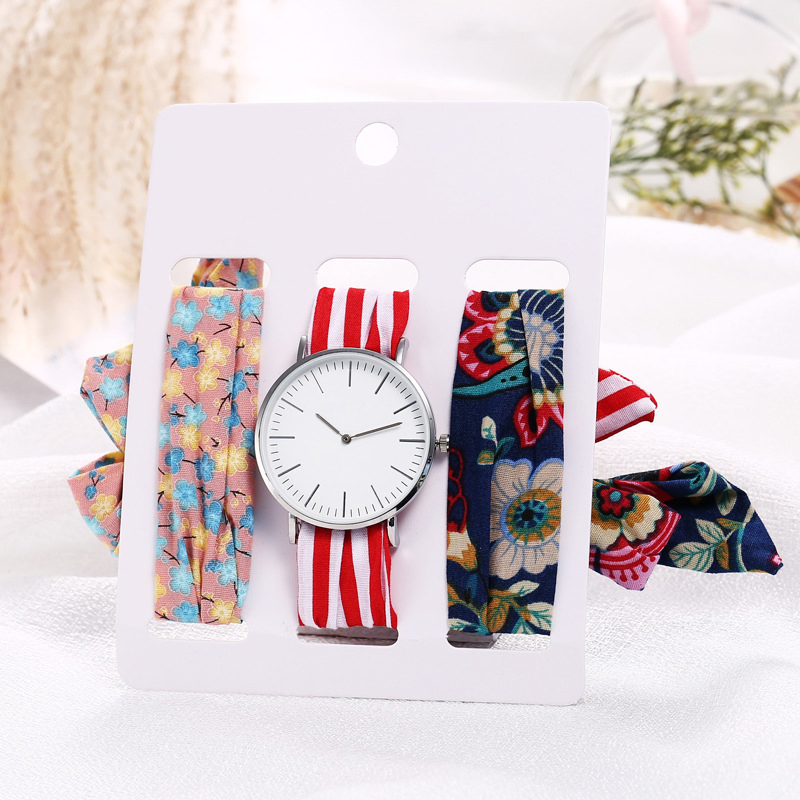New Arrivals Silk Scarf Strap Luminous Ladies Watches Bracelet Set