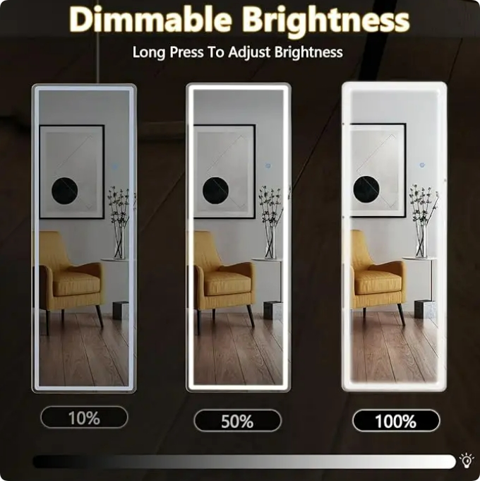 Aluminum Frame Full Length LED Bathroom and Dressing Home Decoration Mirror with Metal Stand