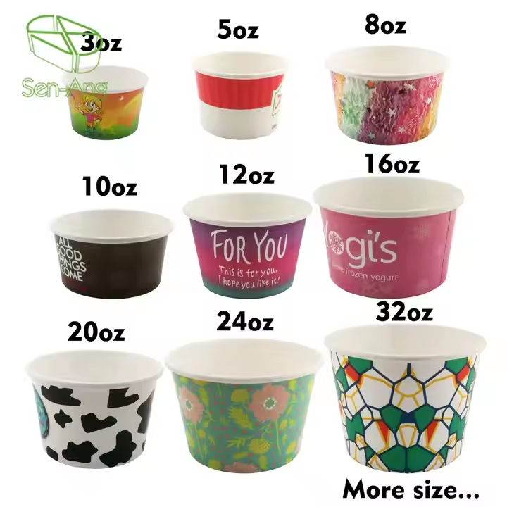 Custom Packaging Recyclableice Cream Container Paper Cup with Lids