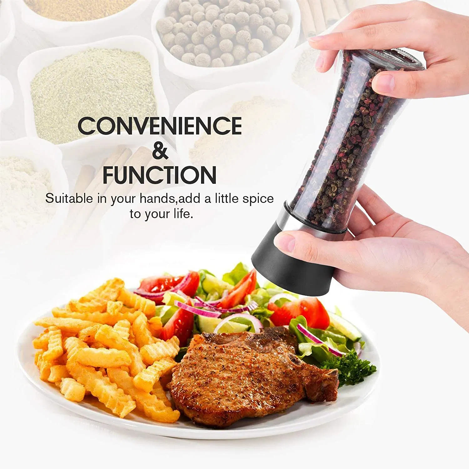 Wholesale Hot Sell Adjustable Ceramic Core Bottle Stainless Steel Glass Salt Mill Chili Manual Pepper Grinder
