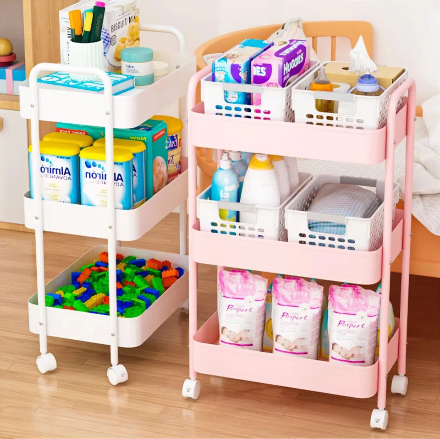 Rolling Trolley Cart with Drawer Multifunctional Storage Organizer with Wheels