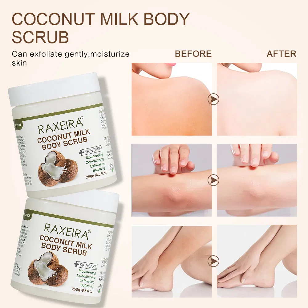 250g Private Label Whitening Removing Chicken Skin Coconut Milk Body Scrub